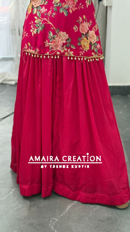 Premium Chinnon Rani Short Kurti Skirt Set(16 inches sleeves available)