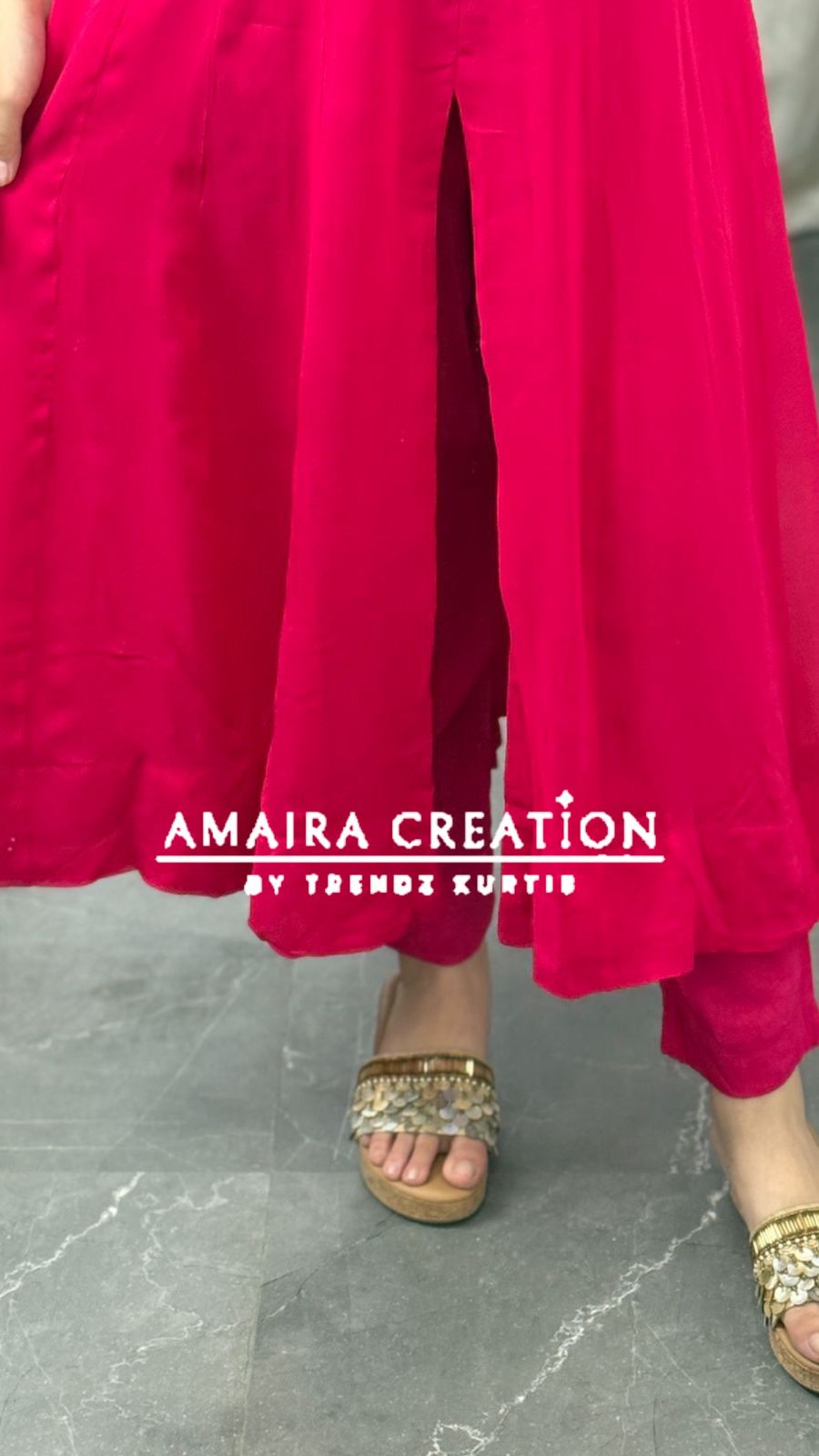 Premium Georgette  Magenta Centre Slit Pant Set With Beautiful  Hand Work