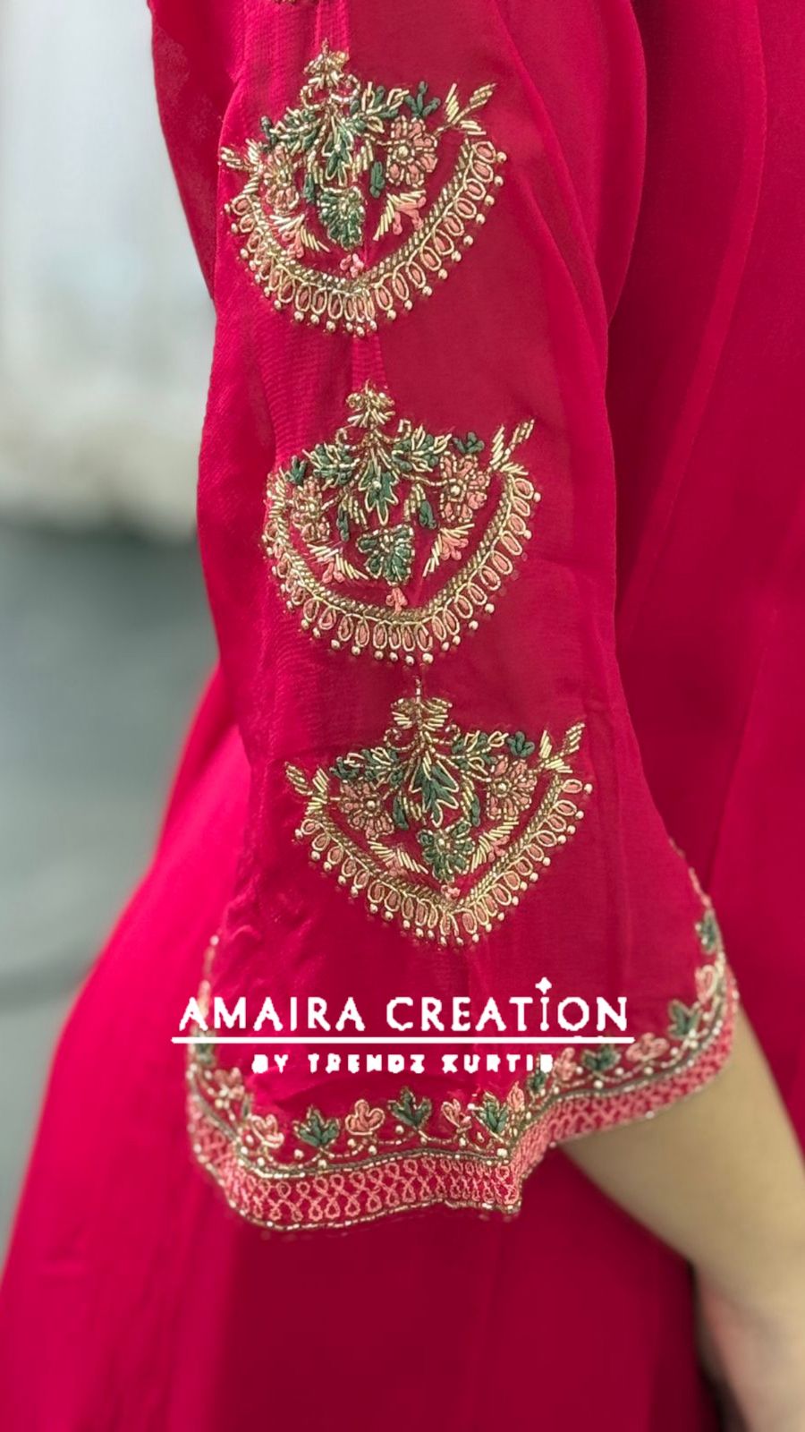Premium Georgette  Magenta Centre Slit Pant Set With Beautiful  Hand Work