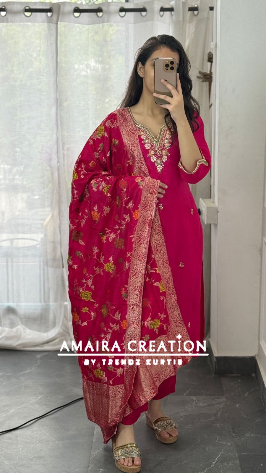 Premium Dola Silk Pant Set With Banarasi Dupatta