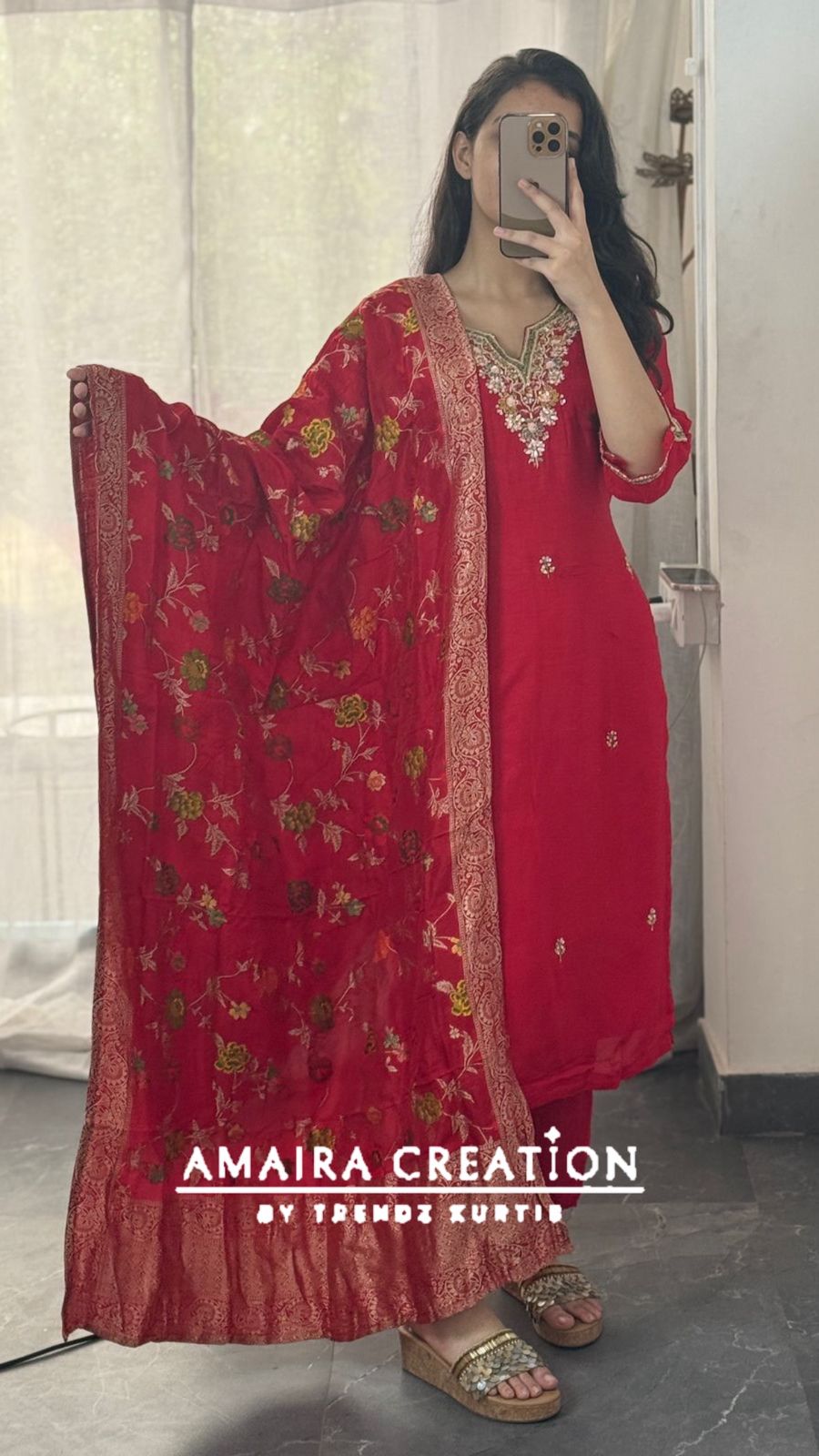 Premium Dola Silk Pant Set With Banarasi Dupatta
