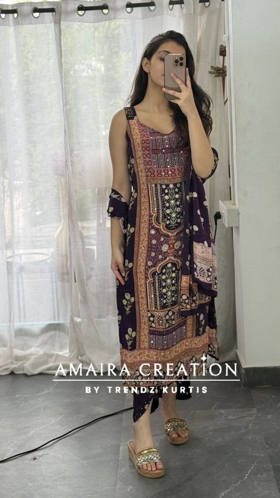 Premium Crepe Strap Pattern Designer Pant Set(16 inches sleeves available)