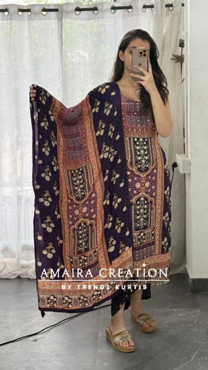 Premium Crepe Strap Pattern Designer Pant Set(16 inches sleeves available)