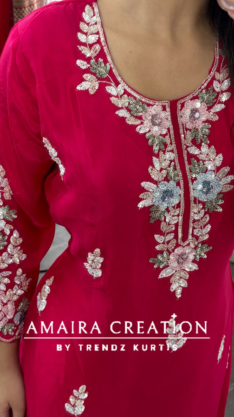 Premium Chinnon Magenta Plazo Set