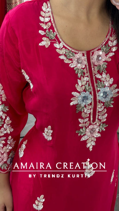 Premium Chinnon Magenta Plazo Set
