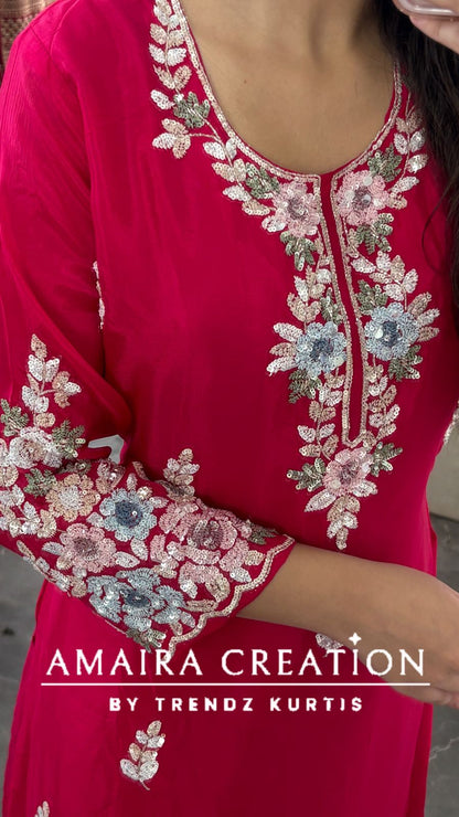 Premium Chinnon Magenta Plazo Set