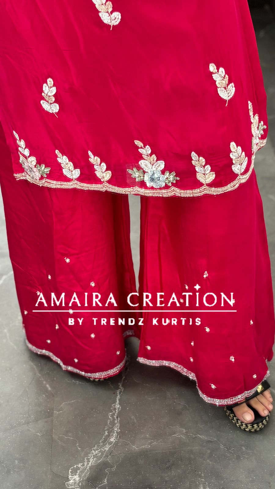 Premium Chinnon Magenta Plazo Set