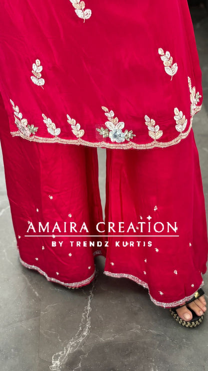Premium Chinnon Magenta Plazo Set