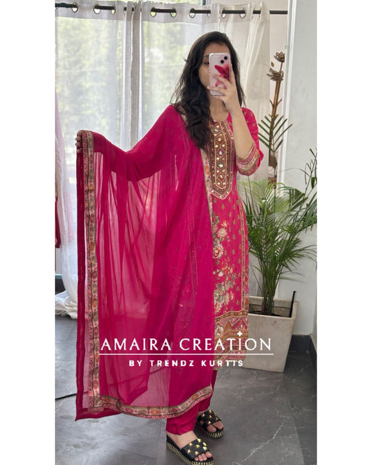 Premium Crepe Magenta Pant Set