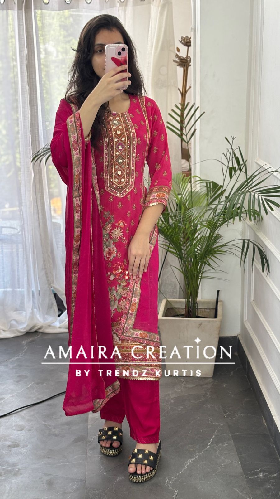 Premium Crepe Magenta Pant Set