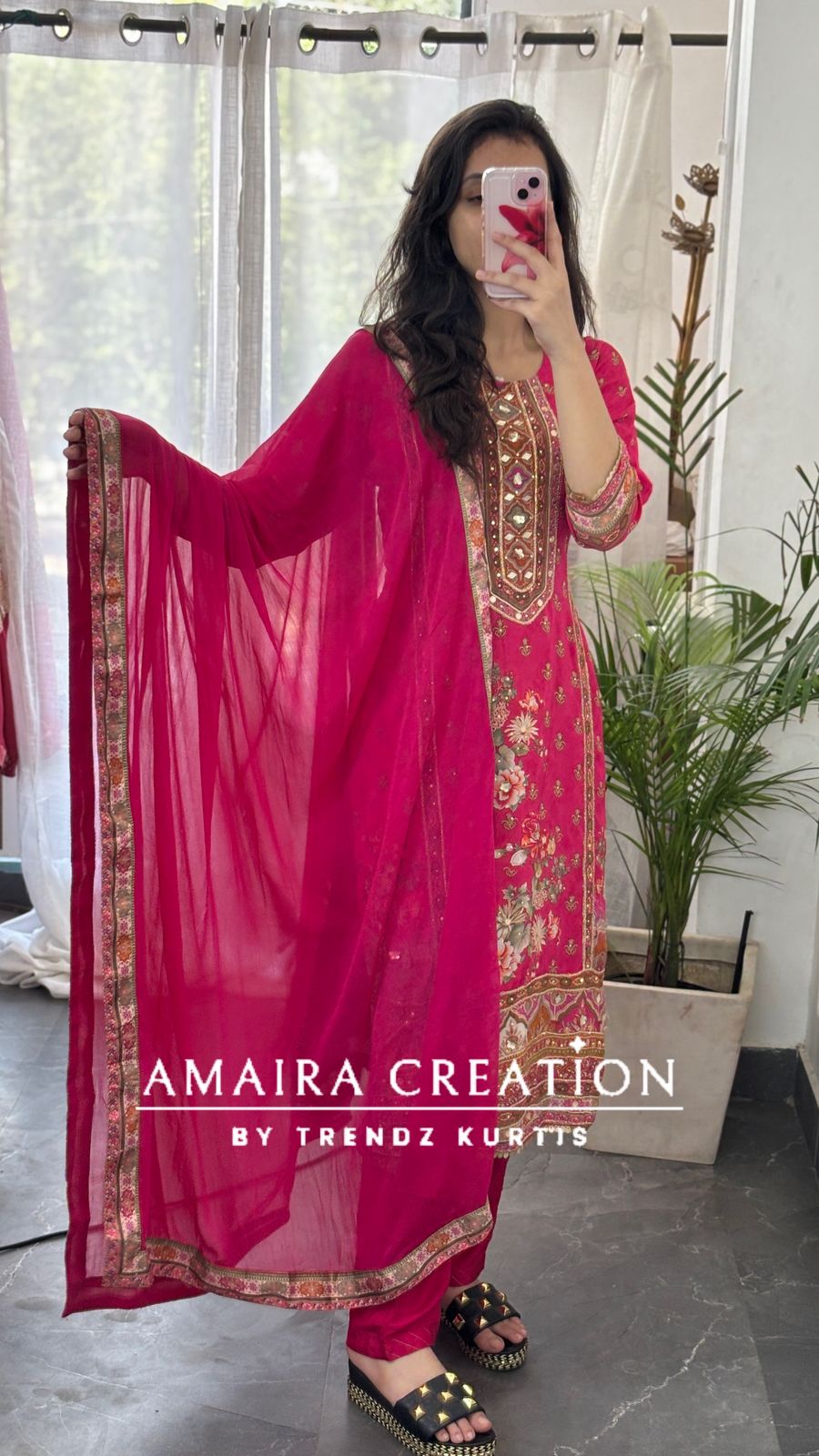 Premium Crepe Magenta Pant Set