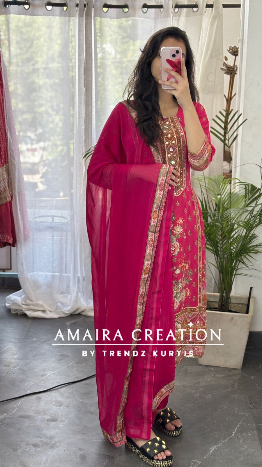 Premium Crepe Magenta Pant Set