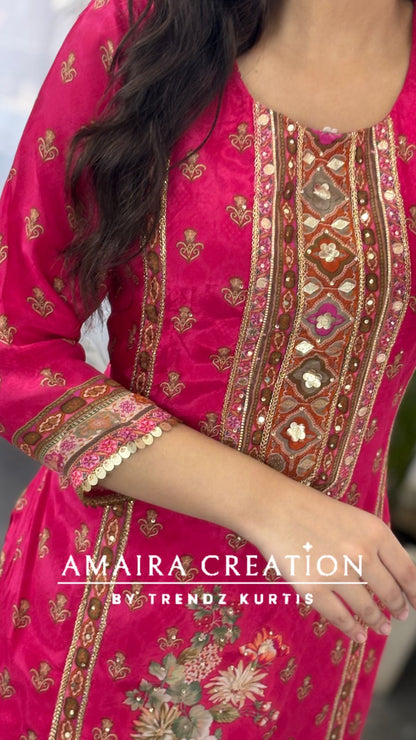 Premium Crepe Magenta Pant Set