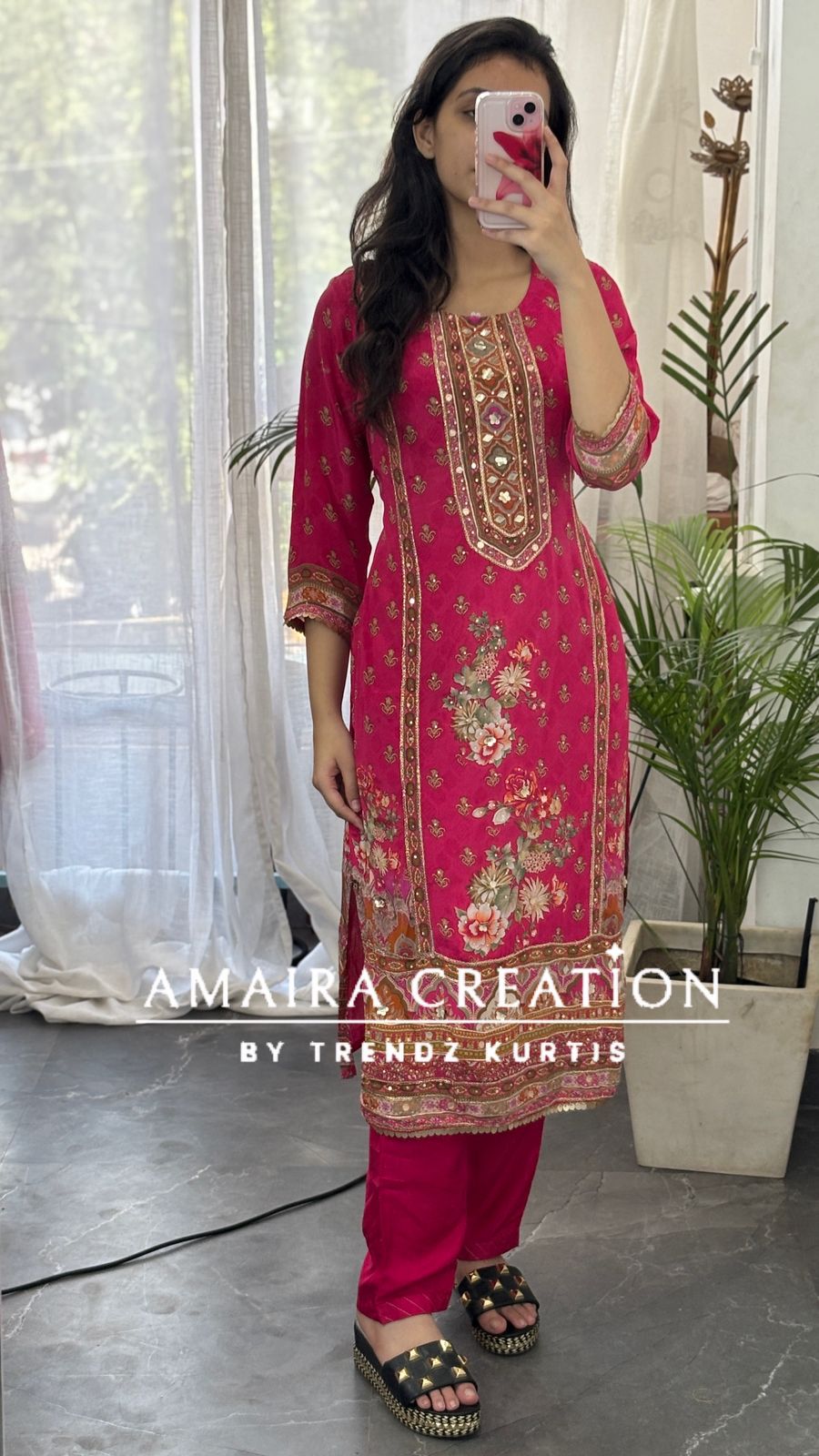Premium Crepe Magenta Pant Set