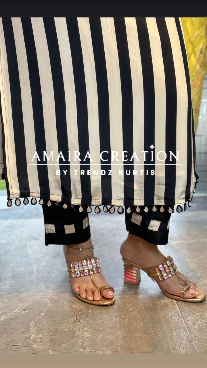 Premium Crepe Beige Black Pant Set