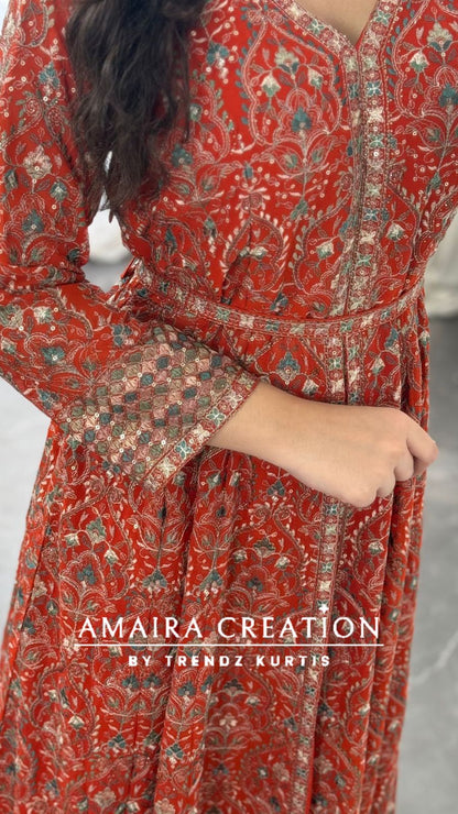 Thread Embroidered Georgette Fabric Centre Slit Anarakali Set