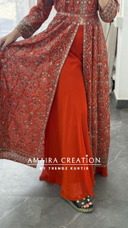 Thread Embroidered Georgette Fabric Centre Slit Anarakali Set