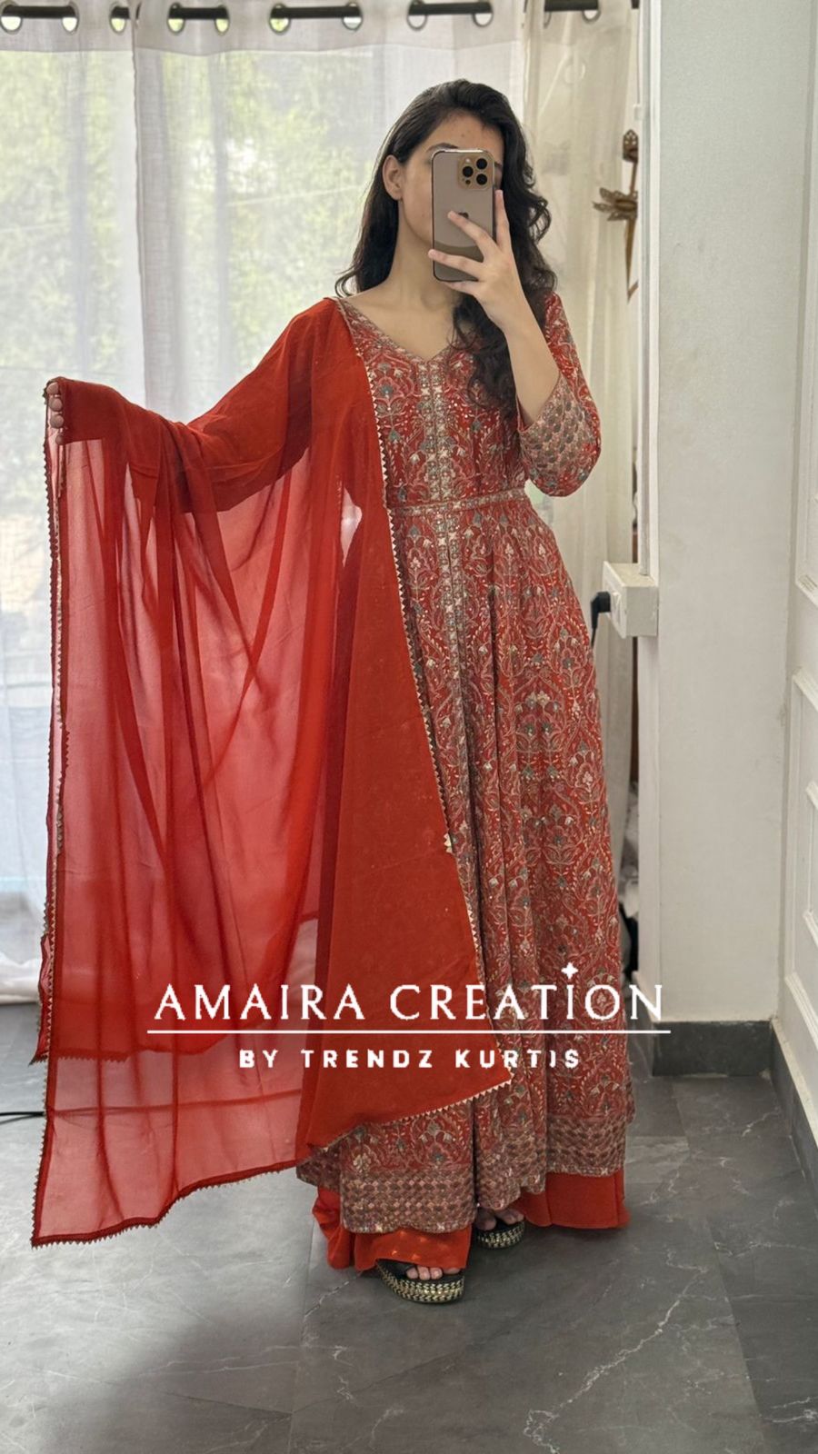 Thread Embroidered Georgette Fabric Centre Slit Anarakali Set