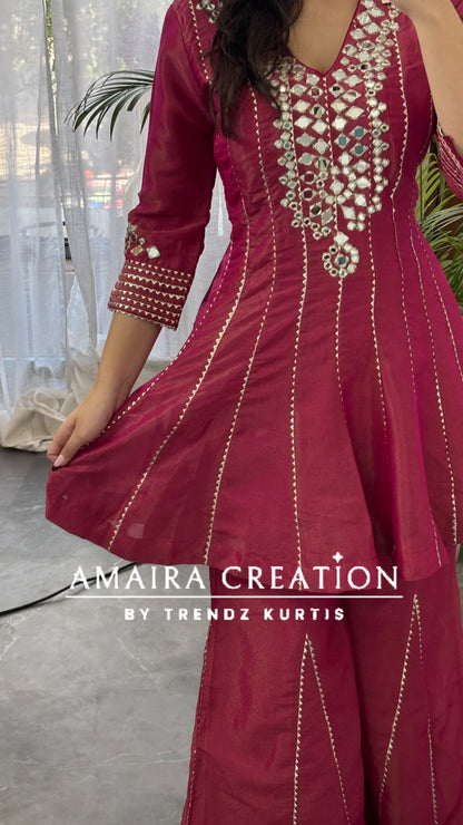 Premium Glass Tissue Peplum Divider Plazo  Set With Organza Dupatta