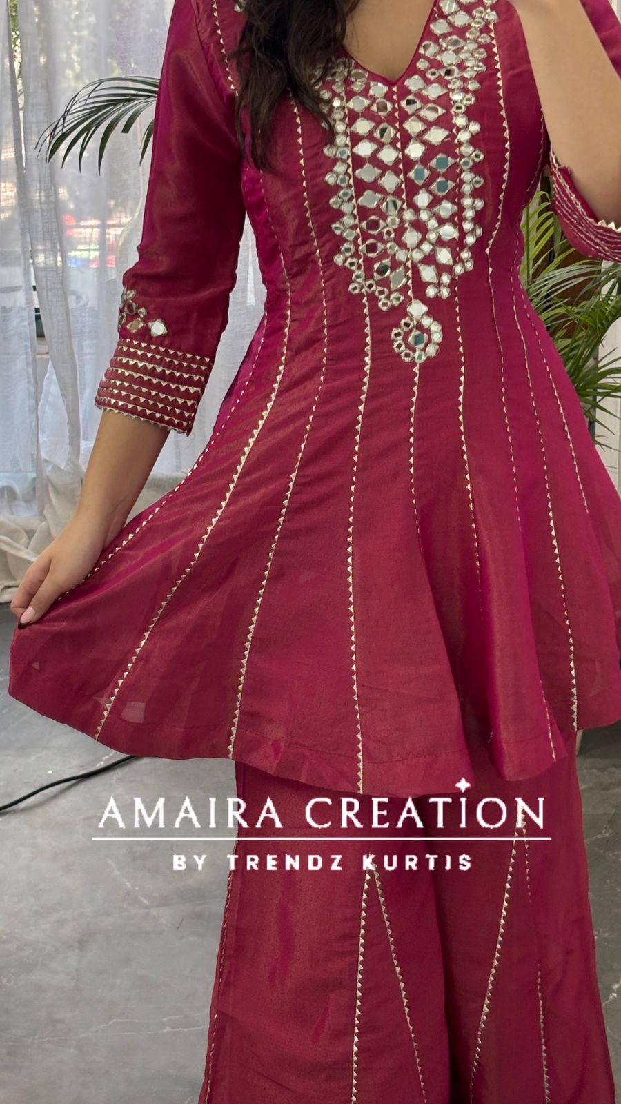 Premium Glass Tissue Peplum Divider Plazo  Set With Organza Dupatta