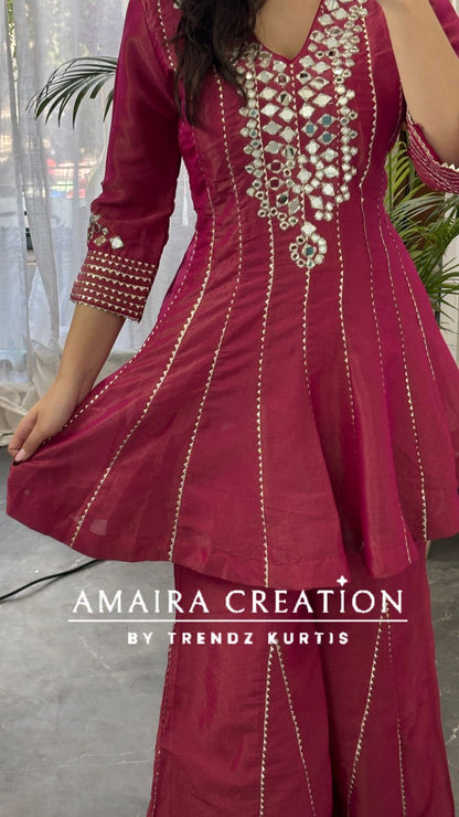 Premium Glass Tissue Peplum Divider Plazo  Set With Organza Dupatta
