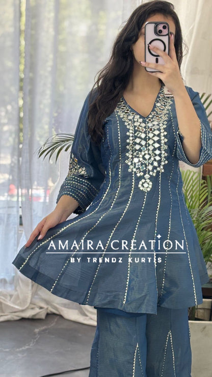 Premium Glass Tissue Peplum Divider Plazo  Set With Organza Dupatta