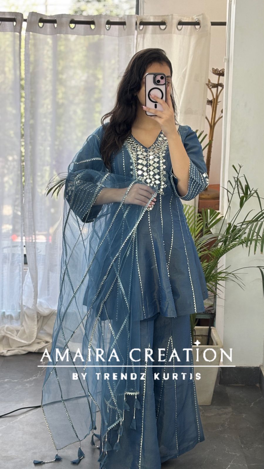 Premium Glass Tissue Peplum Divider Plazo  Set With Organza Dupatta