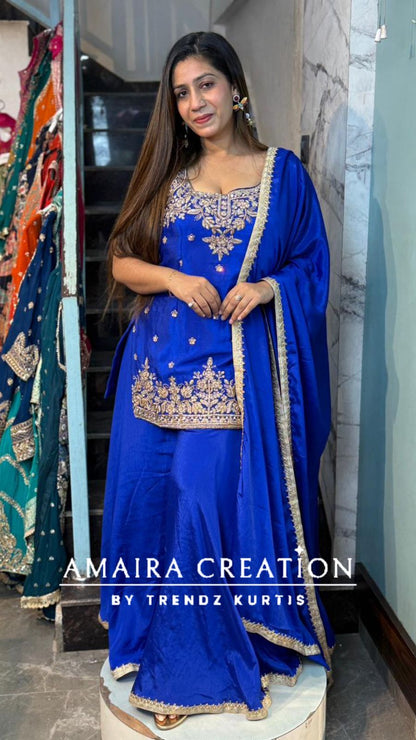 Premium Silk Electric Blue Divider Set(16 inches sleeves available)