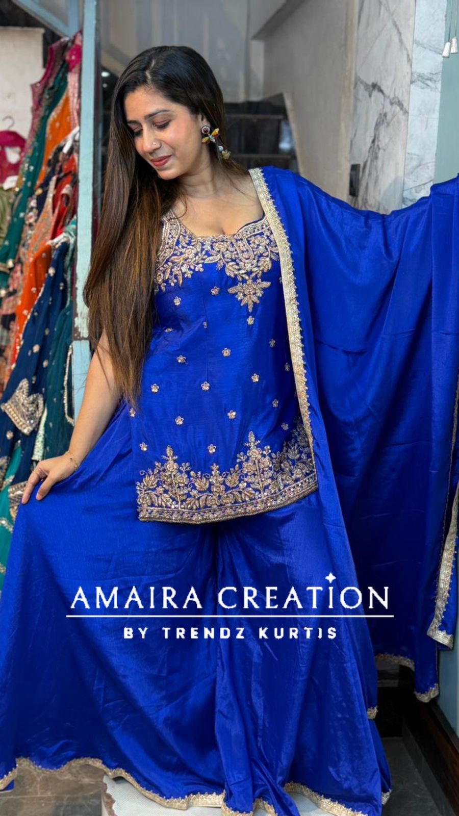 Premium Silk Electric Blue Divider Set(16 inches sleeves available)
