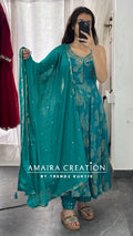 Premium Chinnon Full Flare Anarkali With Afghani Set(17 inches sleeves available)