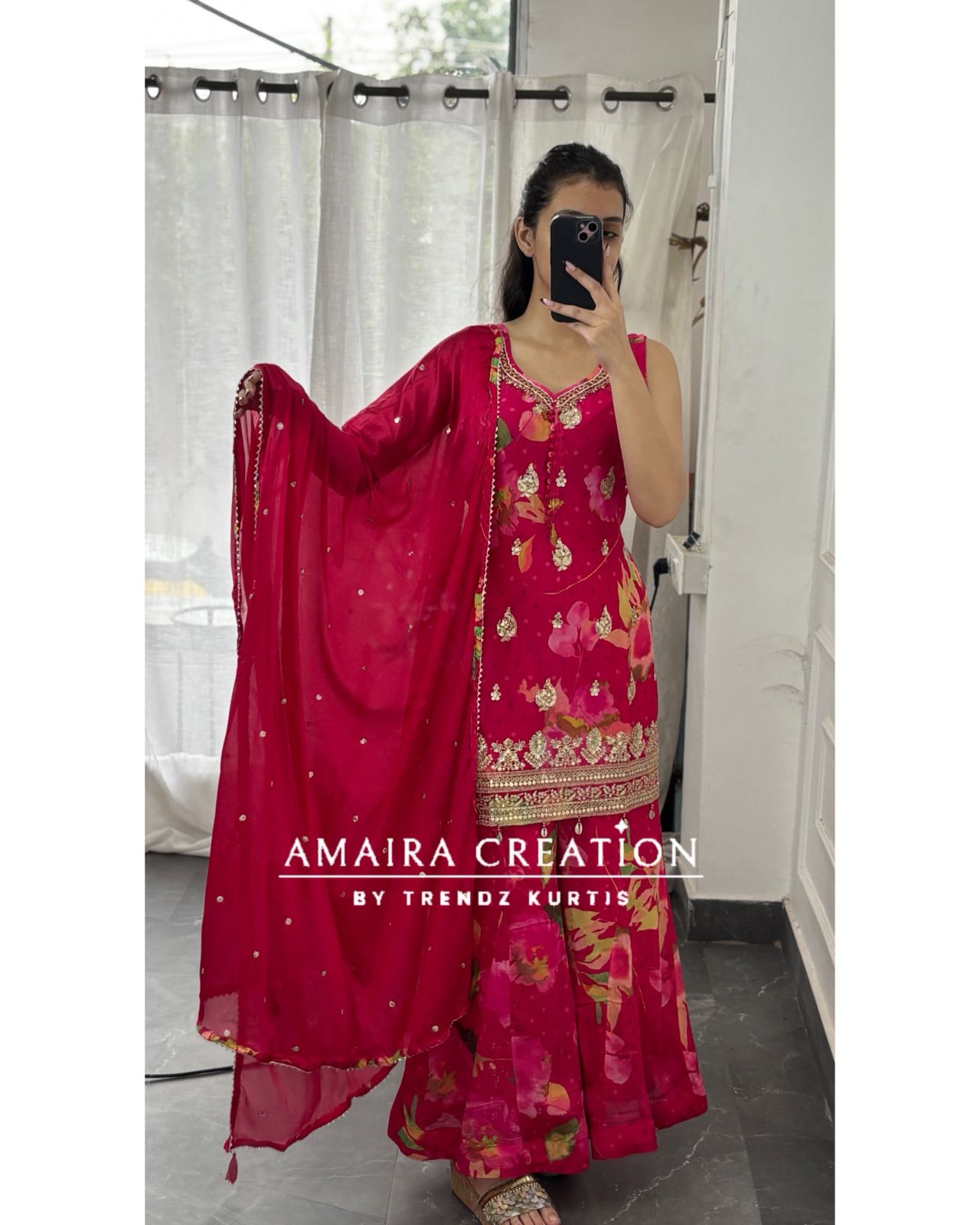 Premium Chinnon  Rani Colour Full Flare Divider Set(17 inches sleeves available)