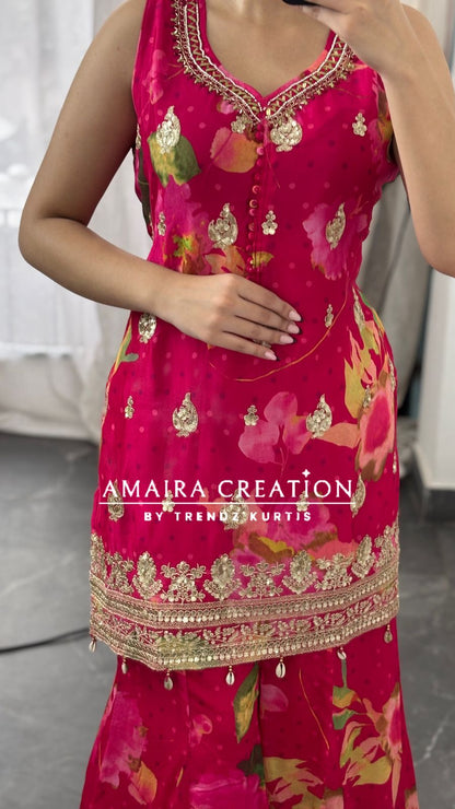 Premium Chinnon  Rani Colour Full Flare Divider Set(17 inches sleeves available)