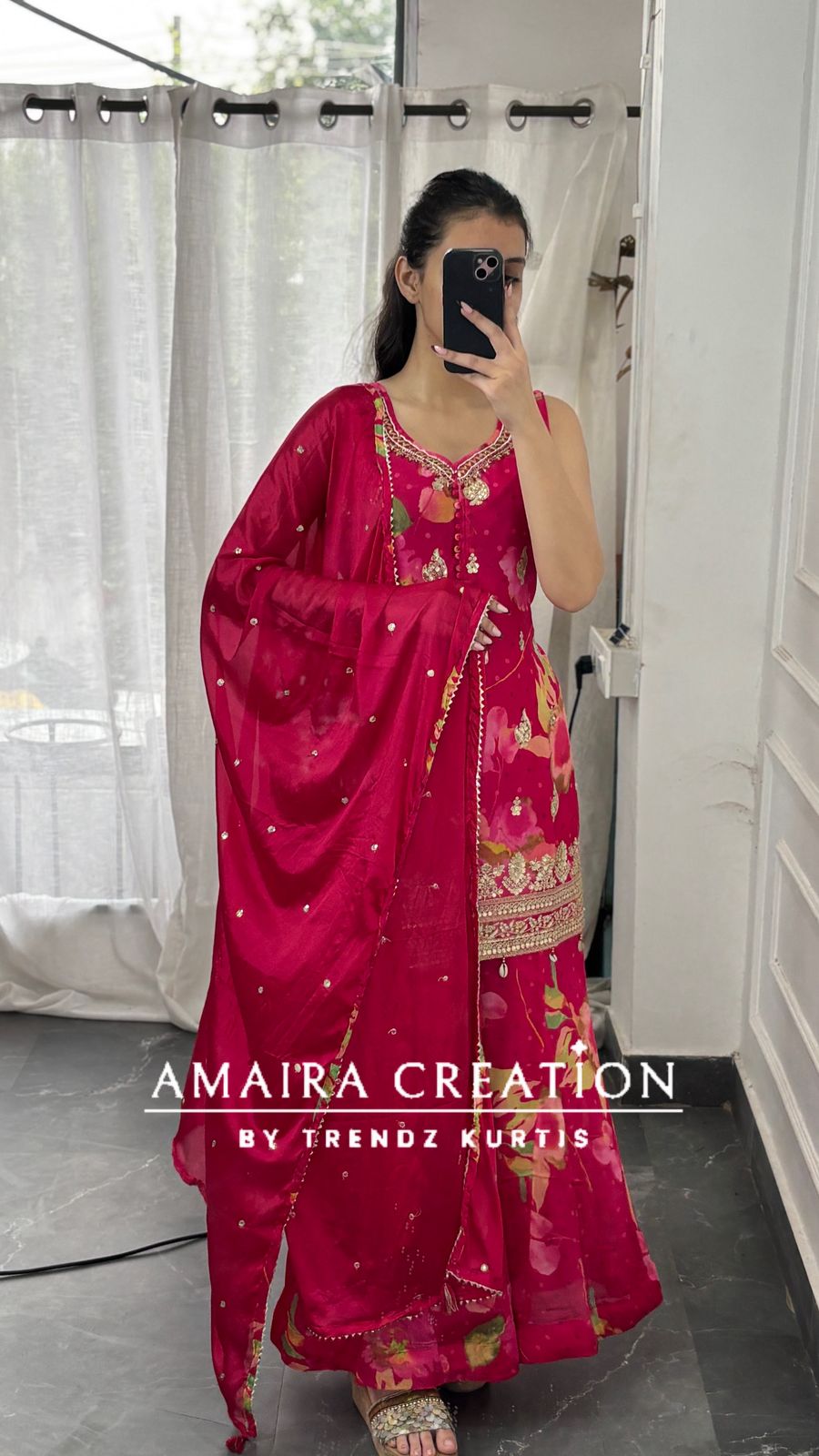 Premium Chinnon  Rani Colour Full Flare Divider Set(17 inches sleeves available)