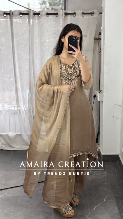 Premium Crepe Golden C Cut Pant Set