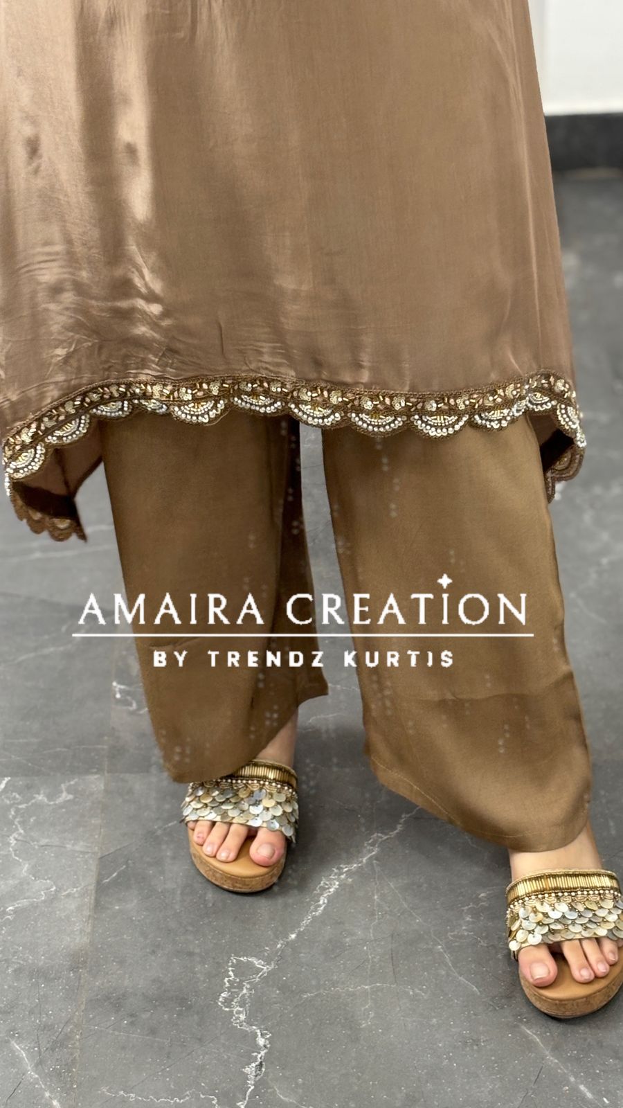 Premium Crepe Golden C Cut Pant Set