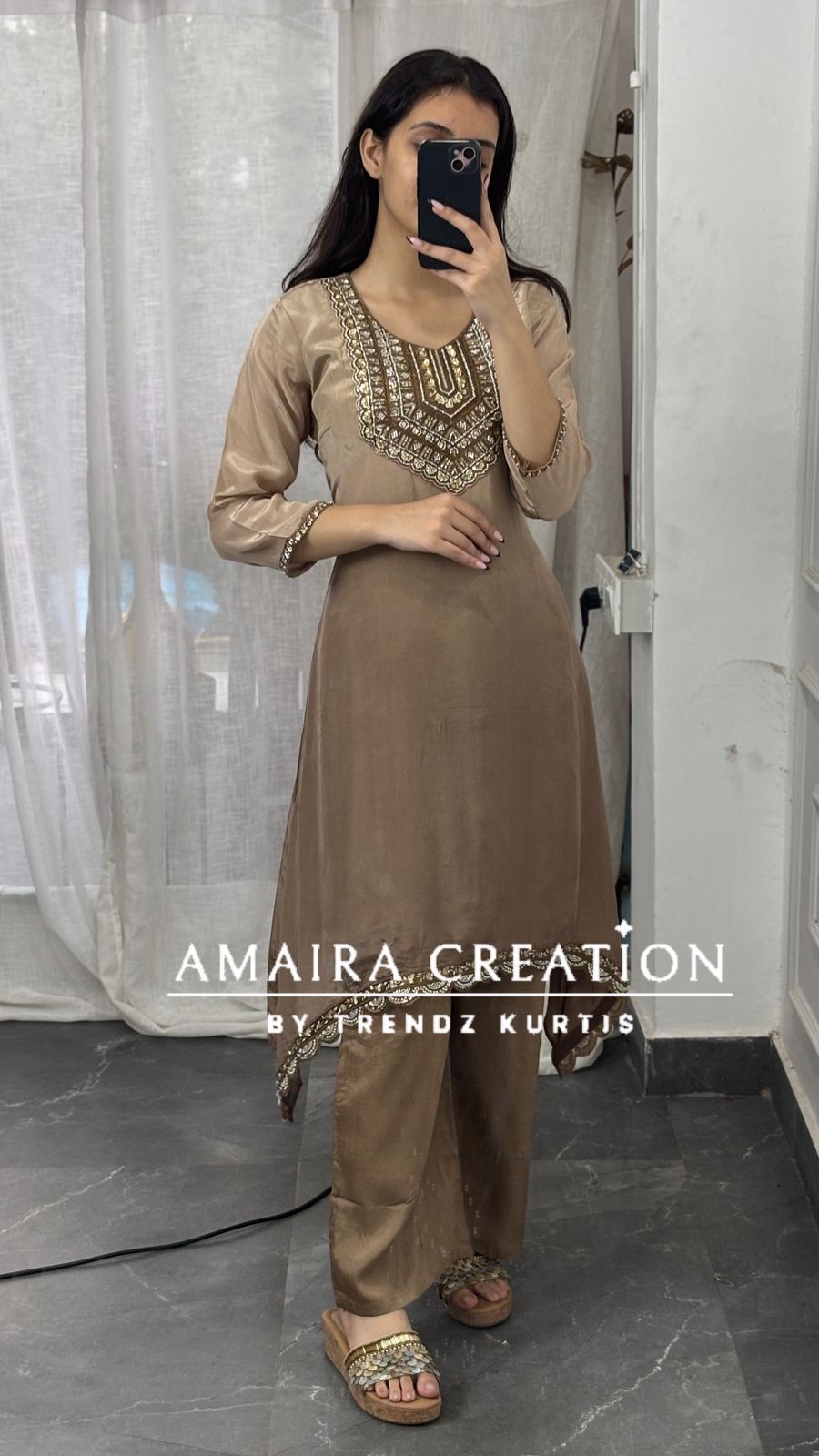 Premium Crepe Golden C Cut Pant Set