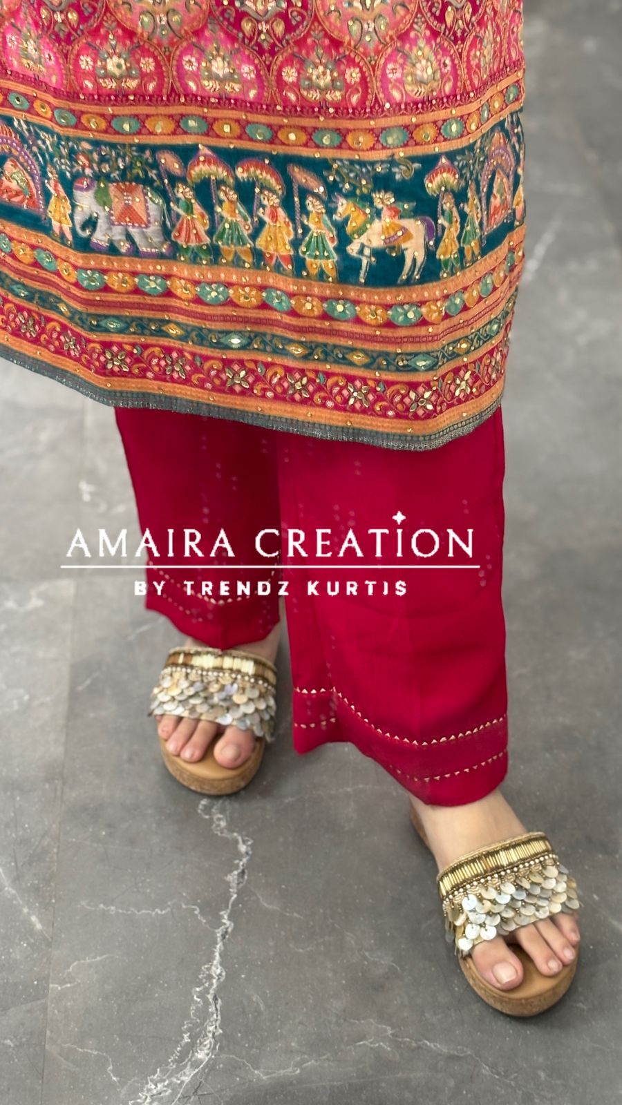 Premium Brocket Magenta Pant Set(17 inches sleeves available)