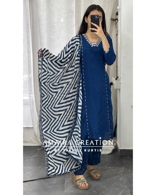 Premium Crepe Royal Blue Pant Set