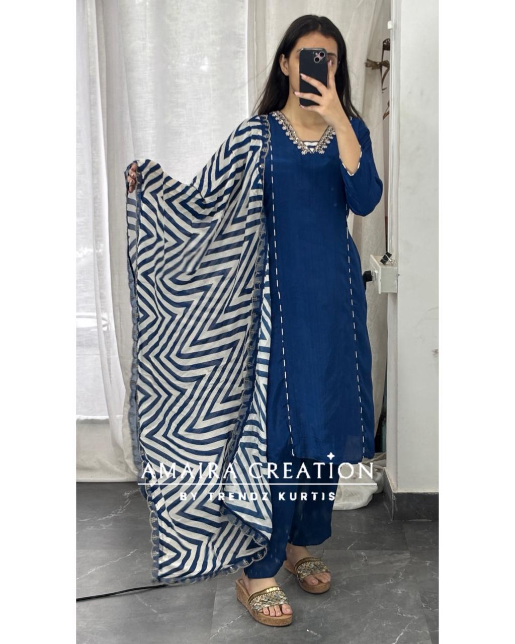 Premium Crepe Royal Blue Pant Set