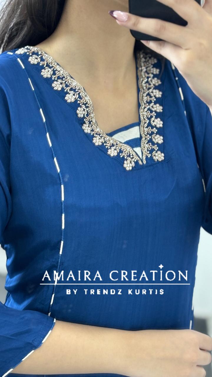 Premium Crepe Royal Blue Pant Set