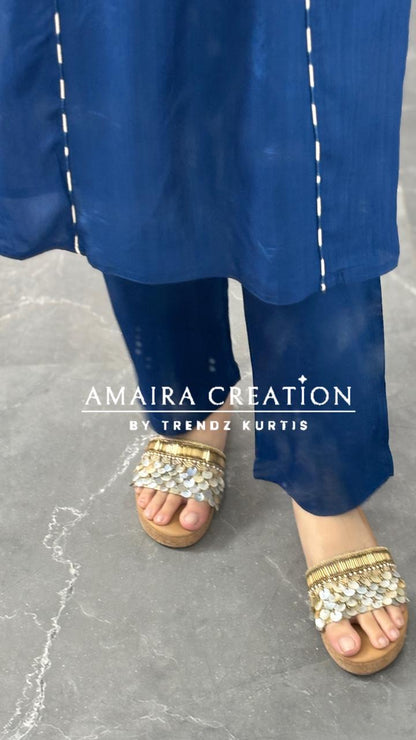 Premium Crepe Royal Blue Pant Set