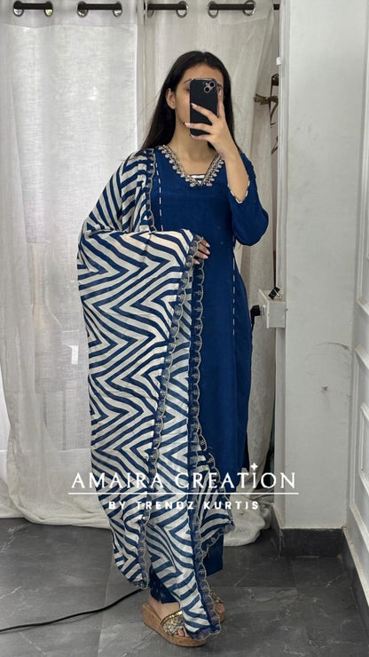 Premium Crepe Royal Blue Pant Set