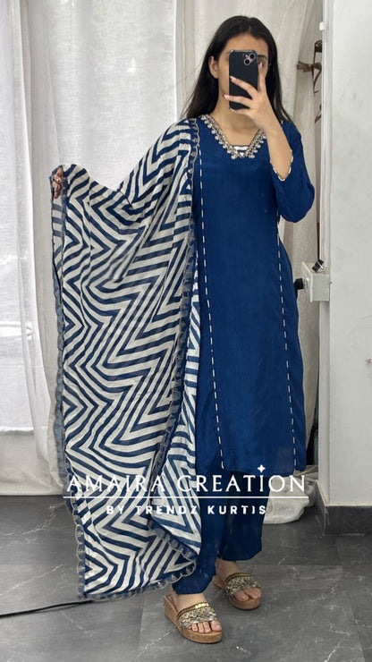 Premium Crepe Royal Blue Pant Set