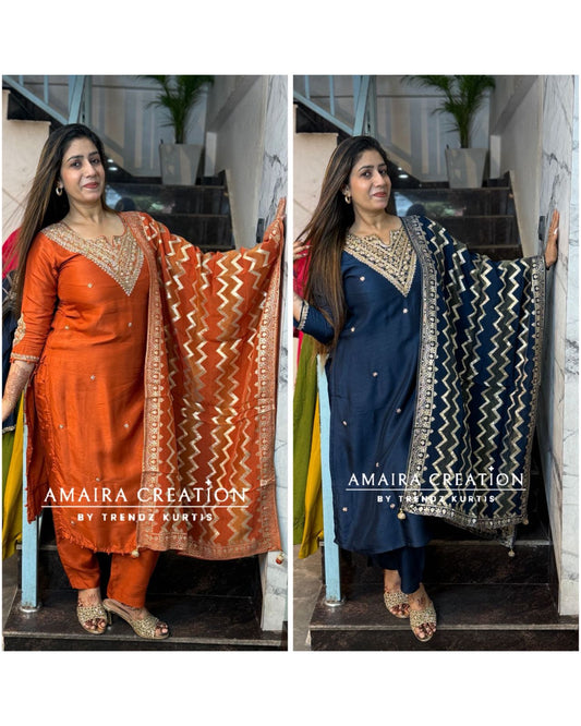 Premium Dola Silk With Beautiful Hand Work Jacquard Dupatta