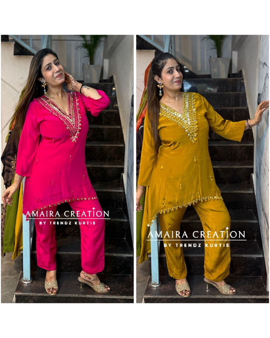 Premium Crepe C Cut Pattern Pant Set With Beautiful Neck Detailing