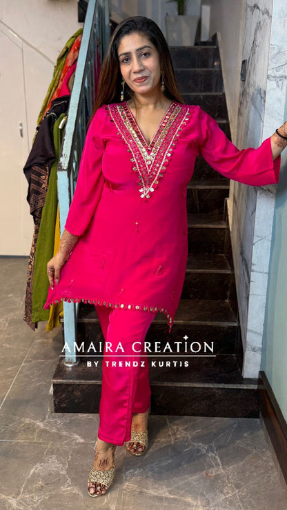 Premium Crepe C Cut Pattern Pant Set With Beautiful Neck Detailing