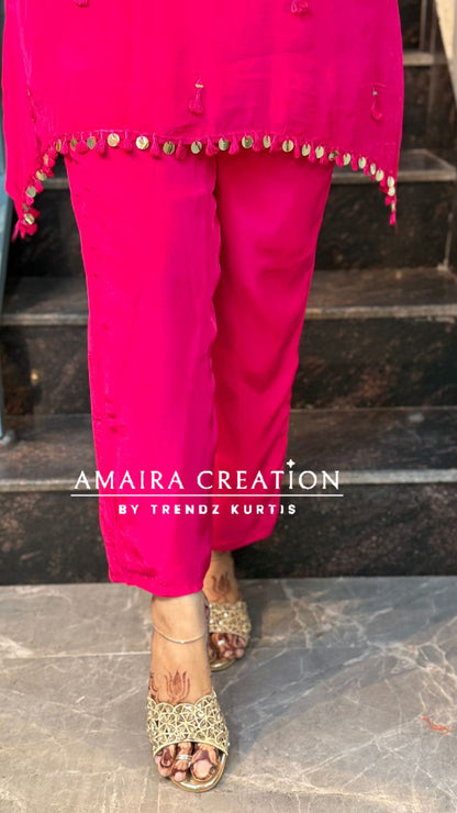 Premium Crepe C Cut Pattern Pant Set With Beautiful Neck Detailing