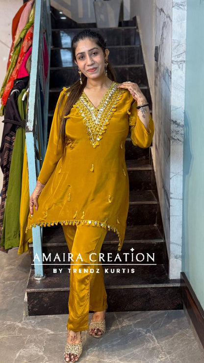 Premium Crepe C Cut Pattern Pant Set With Beautiful Neck Detailing