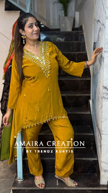 Premium Crepe C Cut Pattern Pant Set With Beautiful Neck Detailing