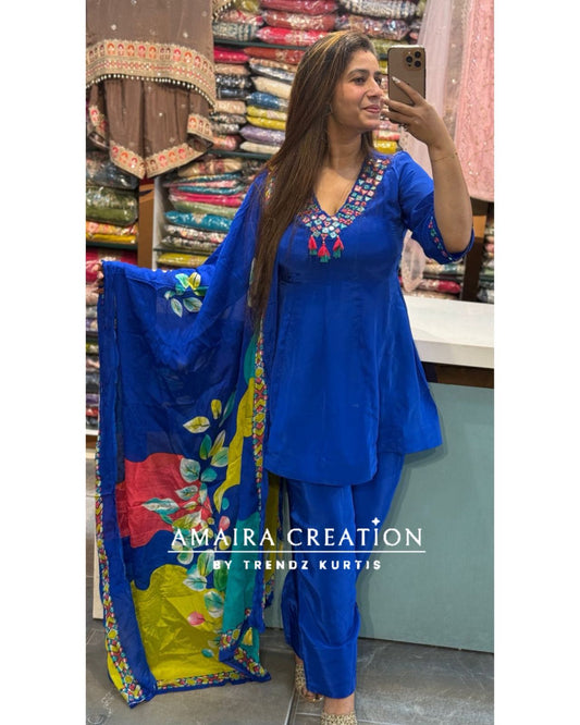 Premium Crepe Electric Blue Farsi Salwar Set